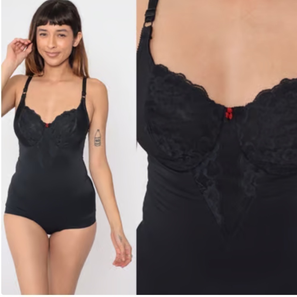 Vintage Subtract lace Teddy Shapewear Bodysuit Lingerie Size 34B